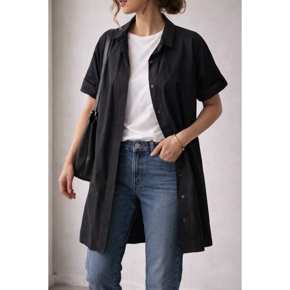 J.Crew Minimal Black Cotton Popover Shirt Dress – Size Small - Picture 6 of 6